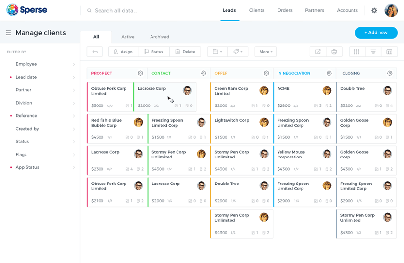 Sperse CRM Manage Clients